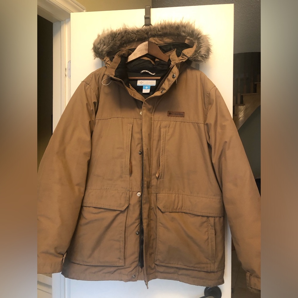Columbia Men's Tan Puffer Jacket with Hood